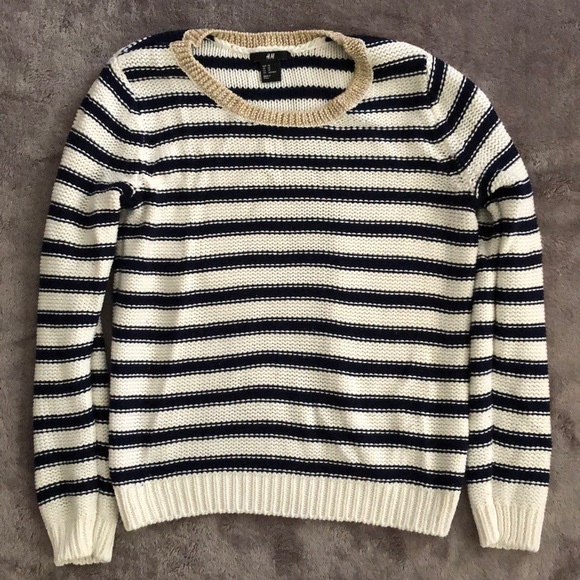 H&M Navy White Gold striped sweater XS - Picture 1 of 4